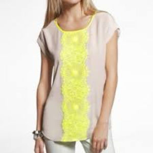 Express Beige Cap Sleeve Blouse w/neon Lace